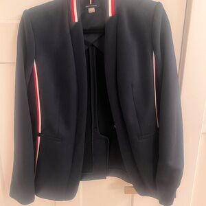 Navy Blazer with Red and White Stripes